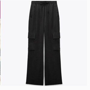 Zara | Black Satin Cargo Trousers
